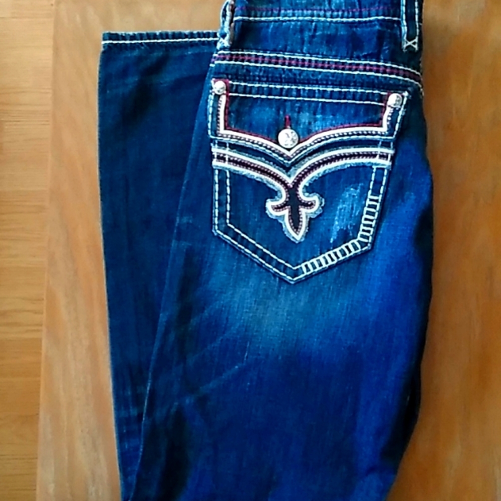 Men's Rock Revival Jeans, Size 38, Blue Jeans w/red stitching